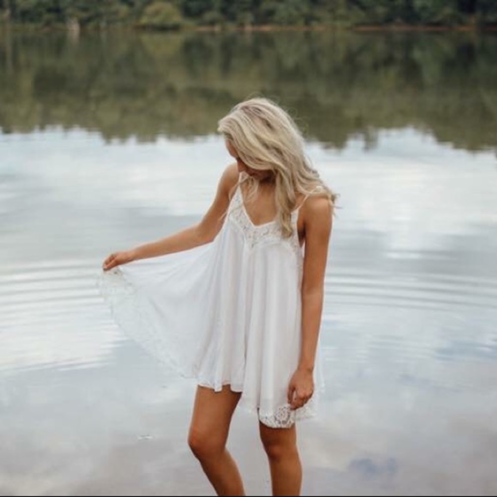 White dress w/ lace inserts